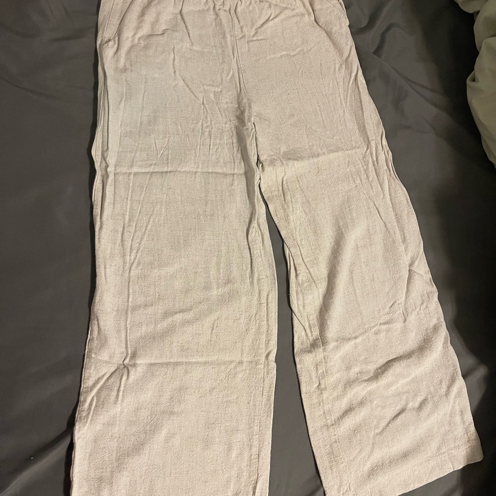 Beige Wide-Leg Pants